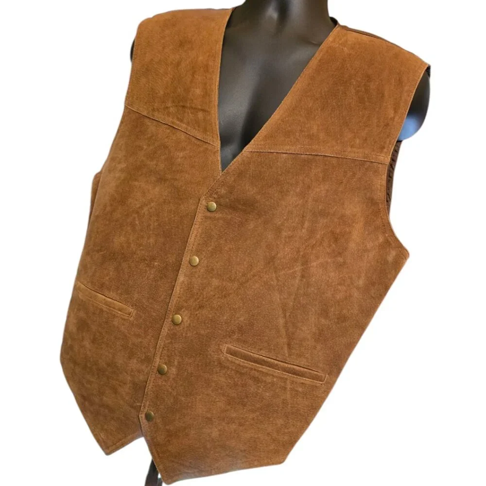 Vintage YS POINTE 70 Brown Leather Vest sz XL